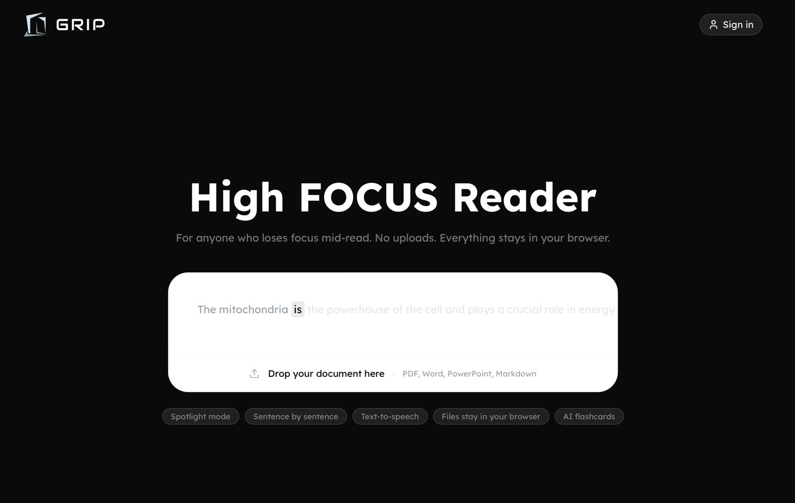 GRIP High FOCUS Reader app screenshot